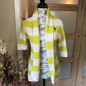 Abercrombie & Fitch Chunky Knit Sweater Women Sz S Green Open Front Y2K Preppy